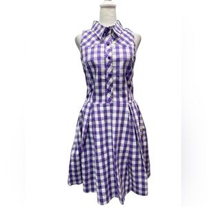 Purple & White Gingham Checked Dress ModCloth by Ixia Western Sleeveless Cowgirl